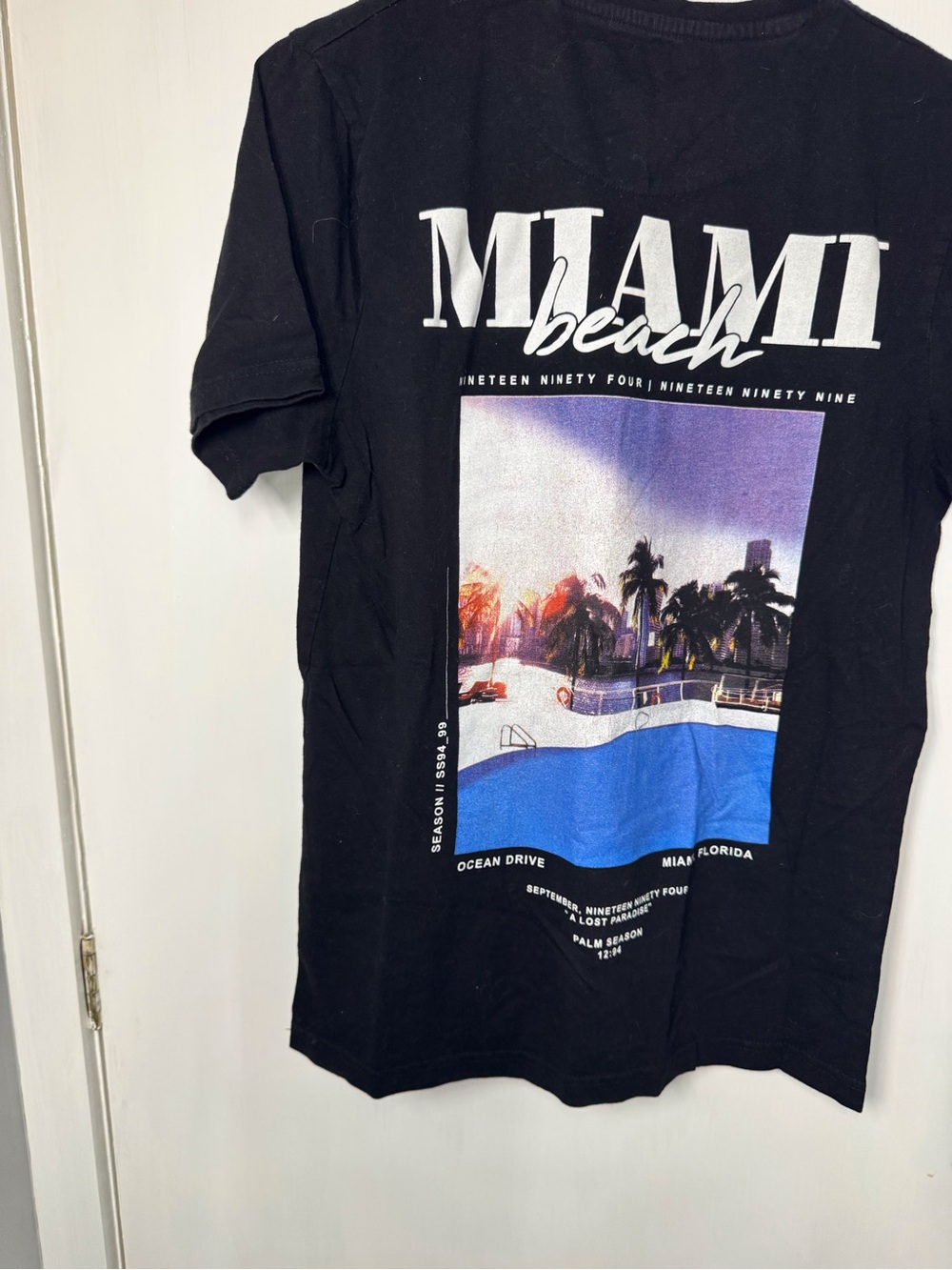 Denim & Flower Black Miami Beach Graphic Tee with Blue Accent
